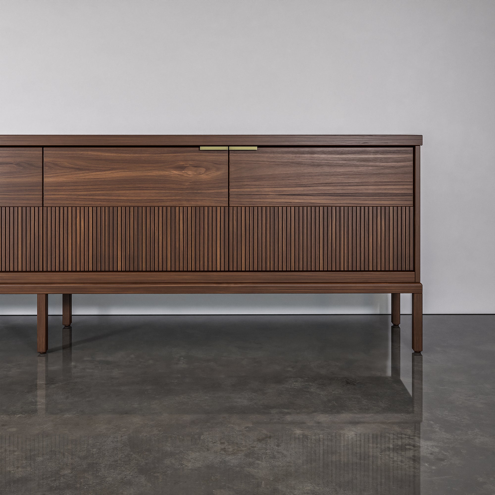 Slatted Wood Credenza