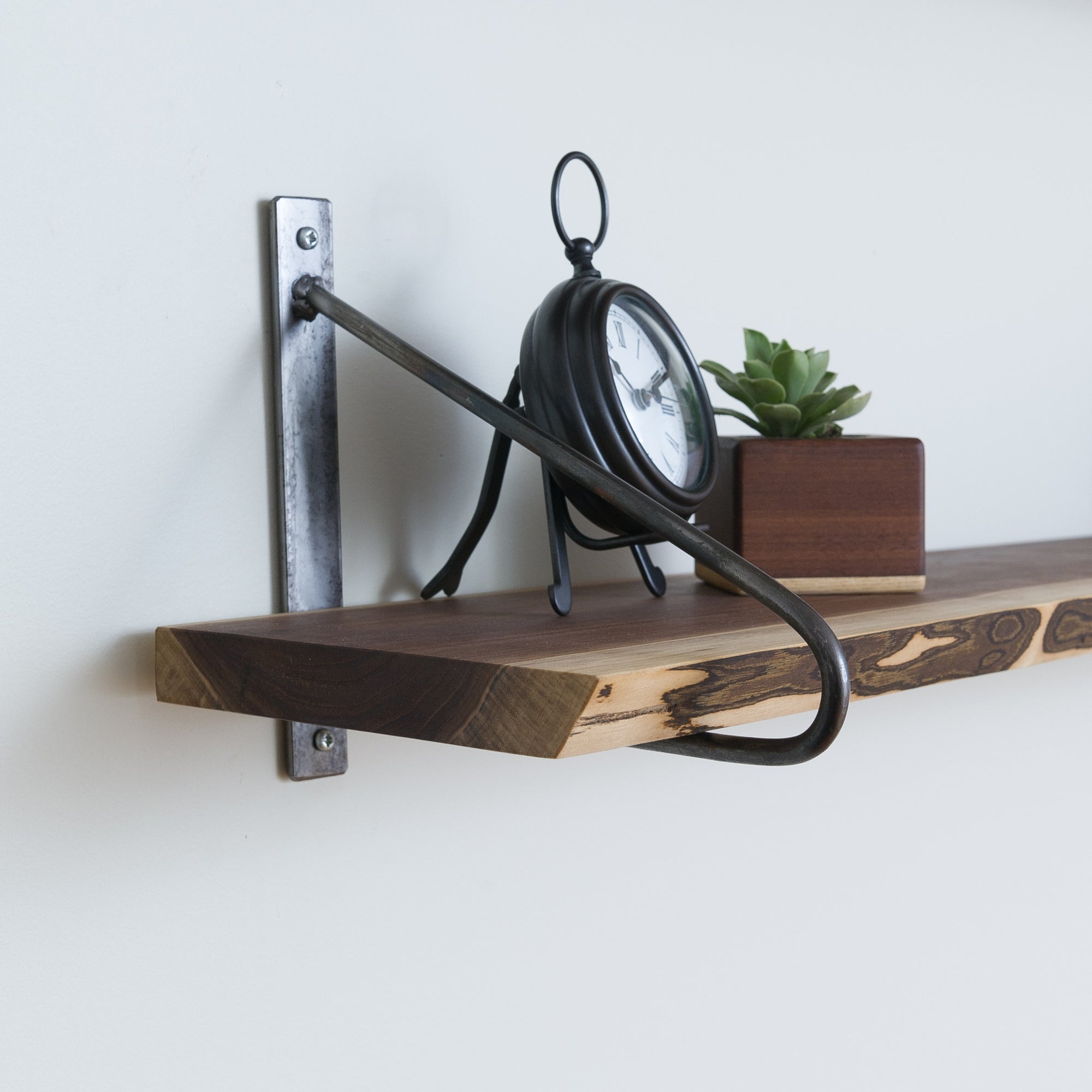 Walnut Live Edge Shelf - Natural Steel Bracket